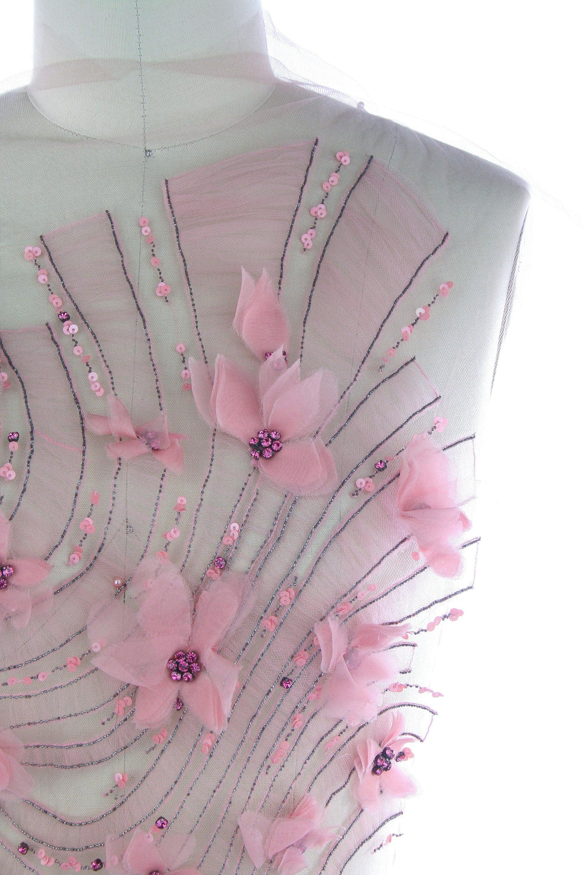 A129 - Swirling Floral Beaded Silk Applique - Moda Artisans