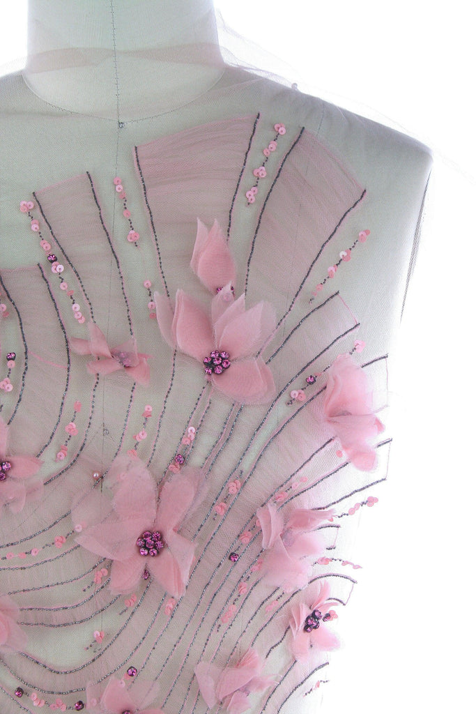 A129 - Swirling Floral Beaded Silk Applique - Moda Artisans