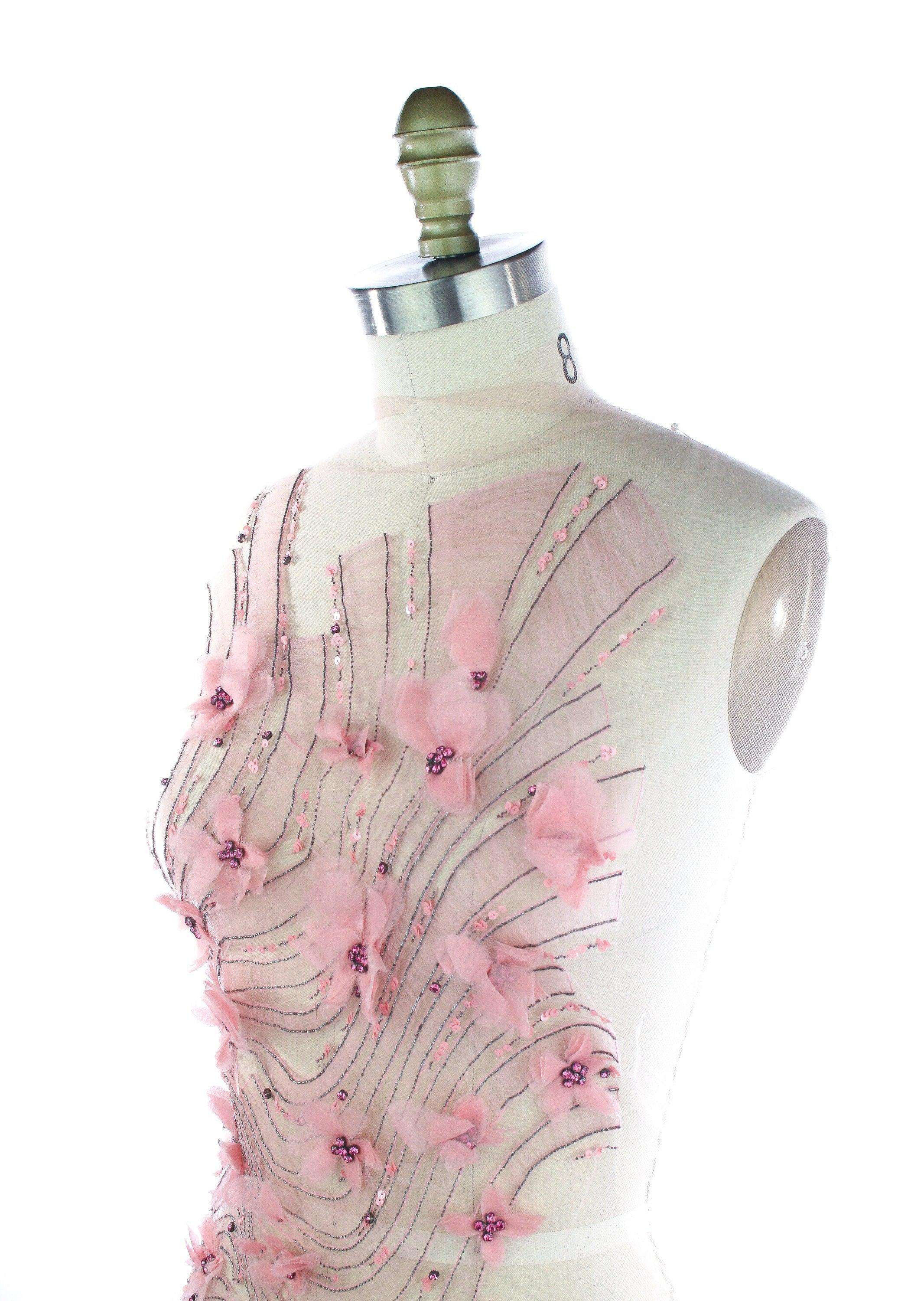 A129 - Swirling Floral Beaded Silk Applique - Moda Artisans