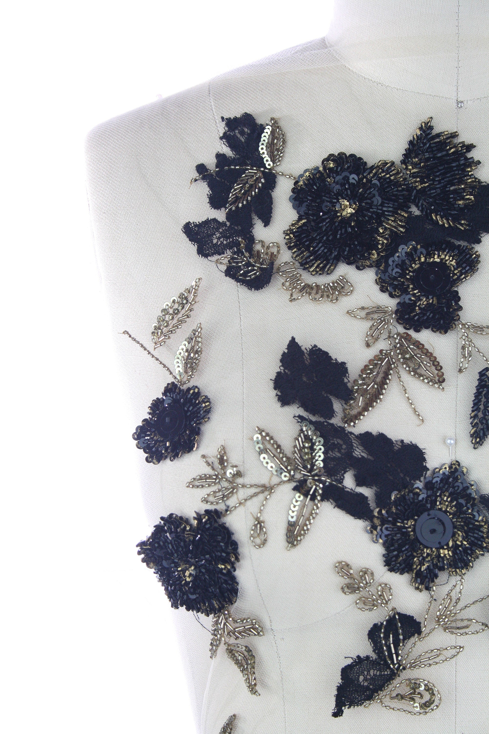 A123 - Black & Gold Floral Applique