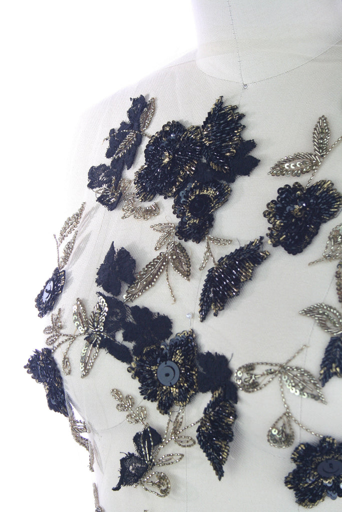 A123 - Black & Gold Floral Applique