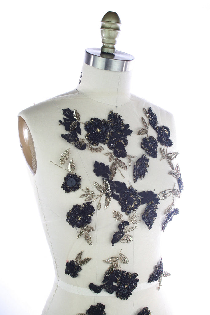 A123 - Black & Gold Floral Applique
