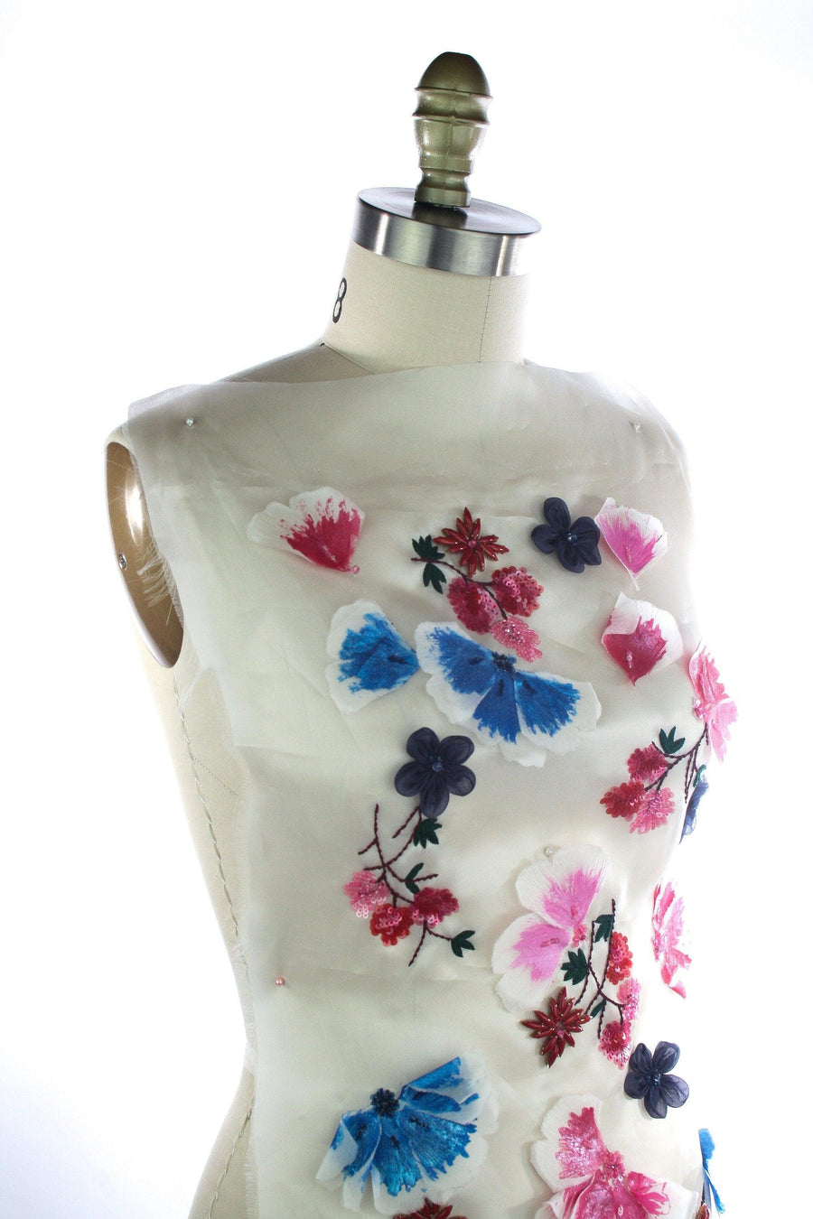 tbd - 3D Fuchsia & Sapphire Silk Floral Beaded Applique - Moda Artisans