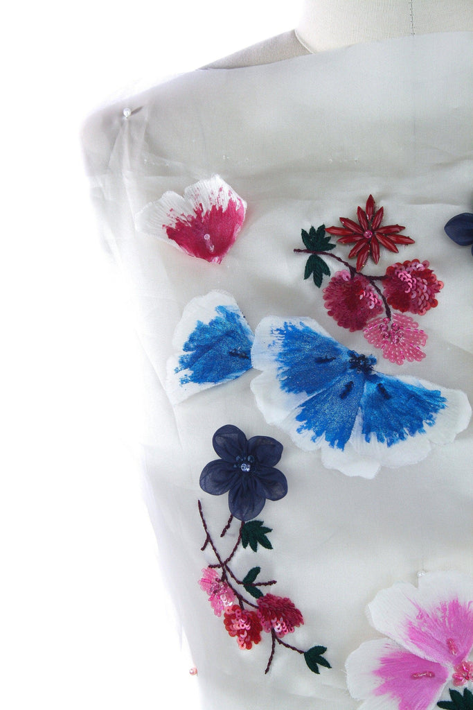 tbd - 3D Fuchsia & Sapphire Silk Floral Beaded Applique - Moda Artisans