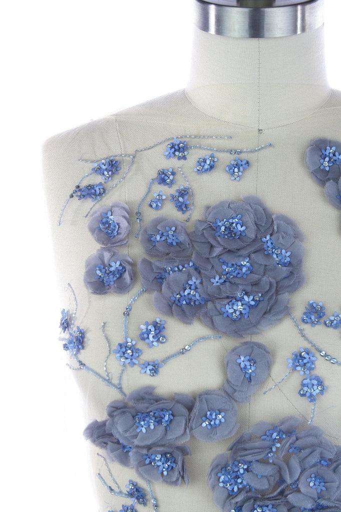 3D Hues of Blue Silk Beaded Applique - Moda Artisans