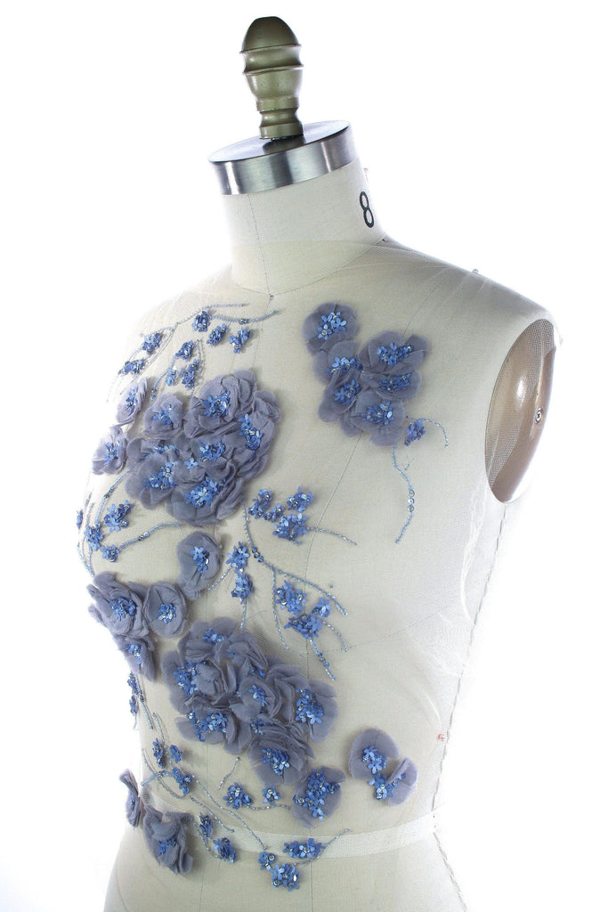 3D Hues of Blue Silk Beaded Applique - Moda Artisans