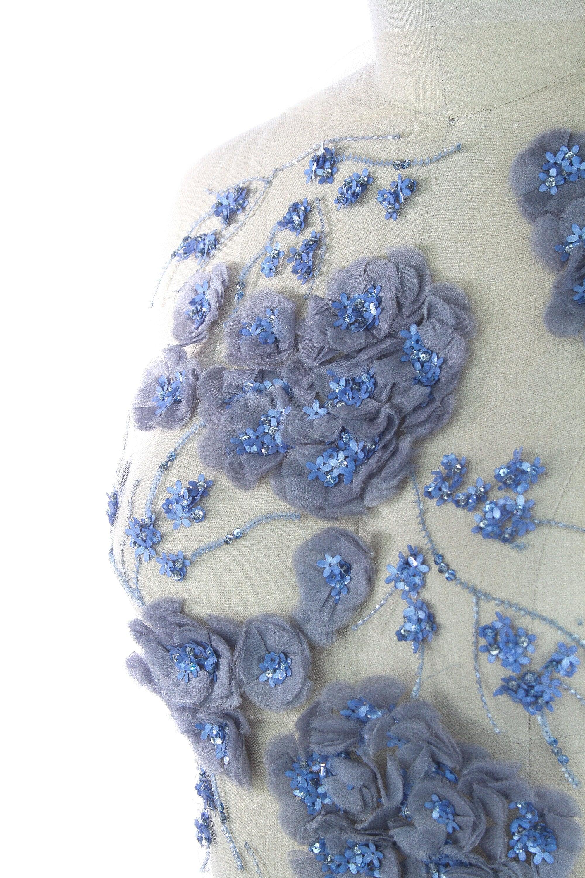 3D Hues of Blue Silk Beaded Applique - Moda Artisans