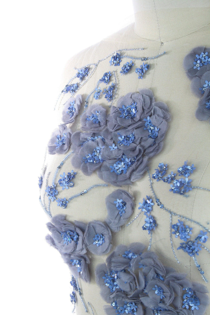 3D Hues of Blue Silk Beaded Applique - Moda Artisans