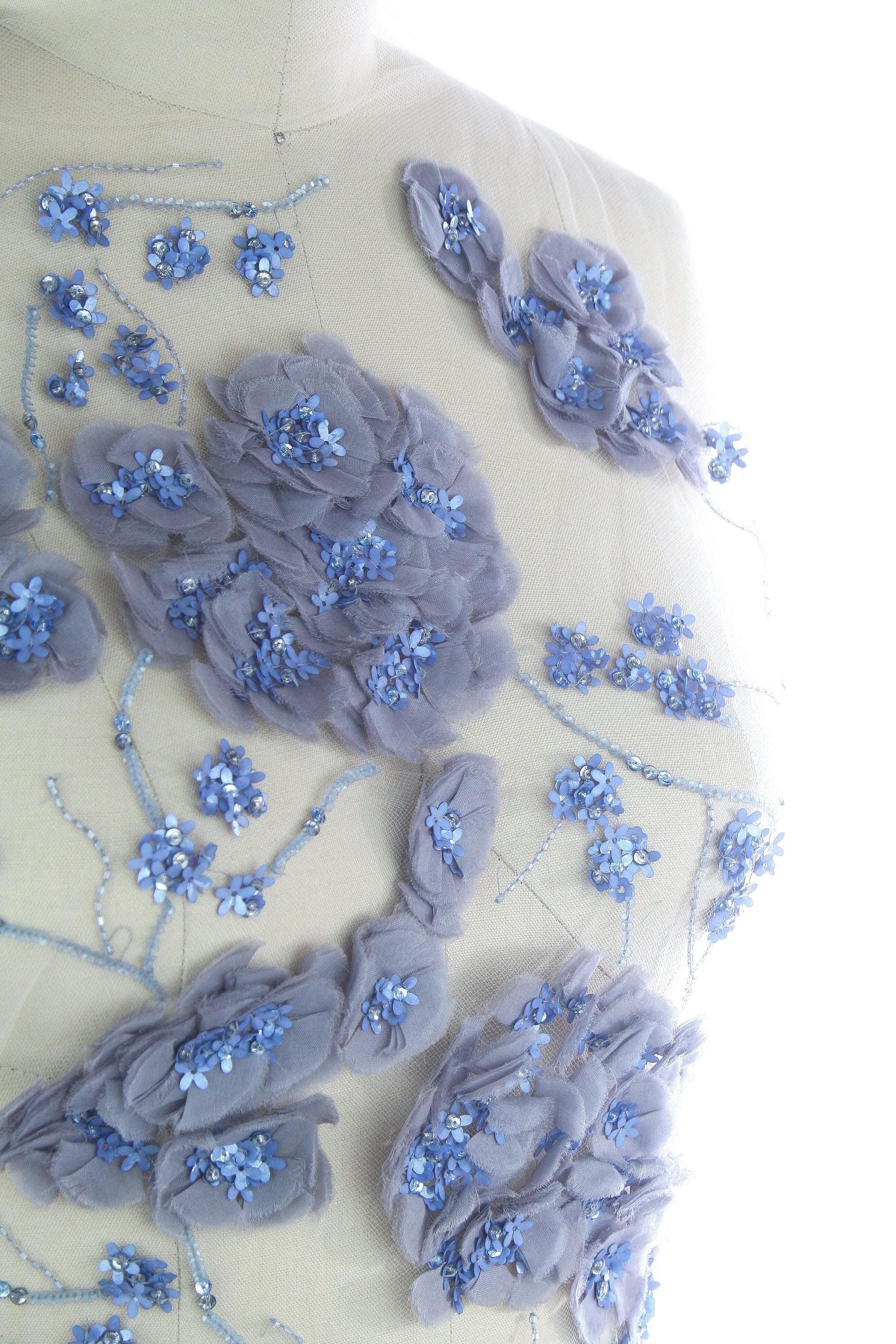 3D Hues of Blue Silk Beaded Applique - Moda Artisans