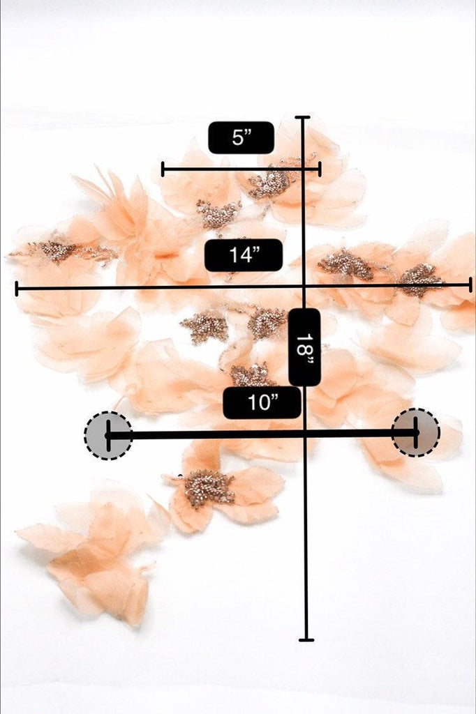 A133 - Soft Peach Silk Chiffon Floral Applique - Moda Artisans