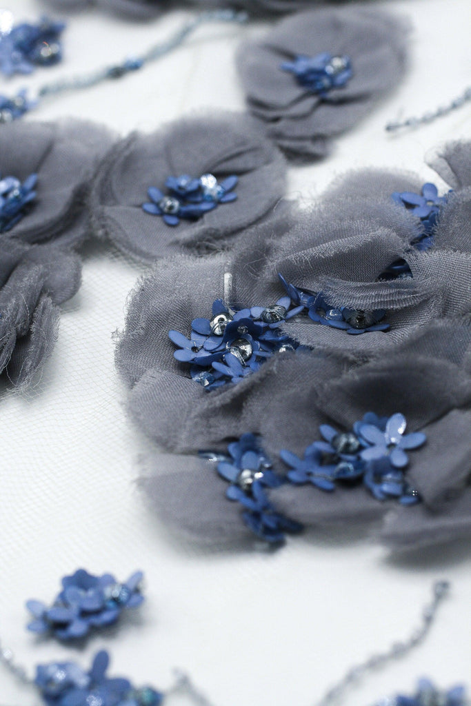 3D Hues of Blue Silk Beaded Applique - Moda Artisans