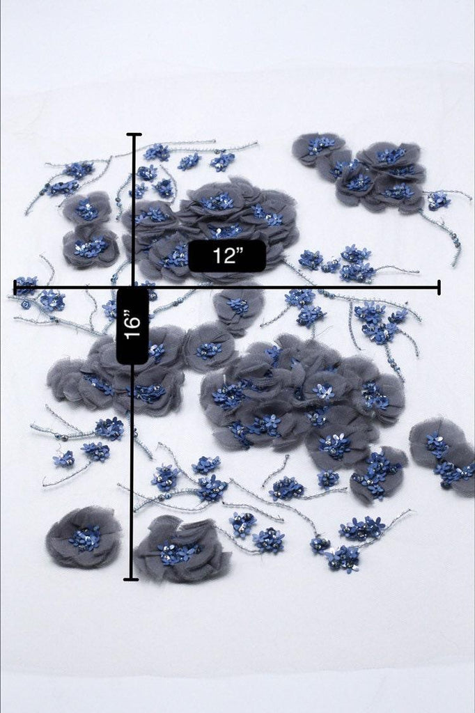 3D Hues of Blue Silk Beaded Applique - Moda Artisans