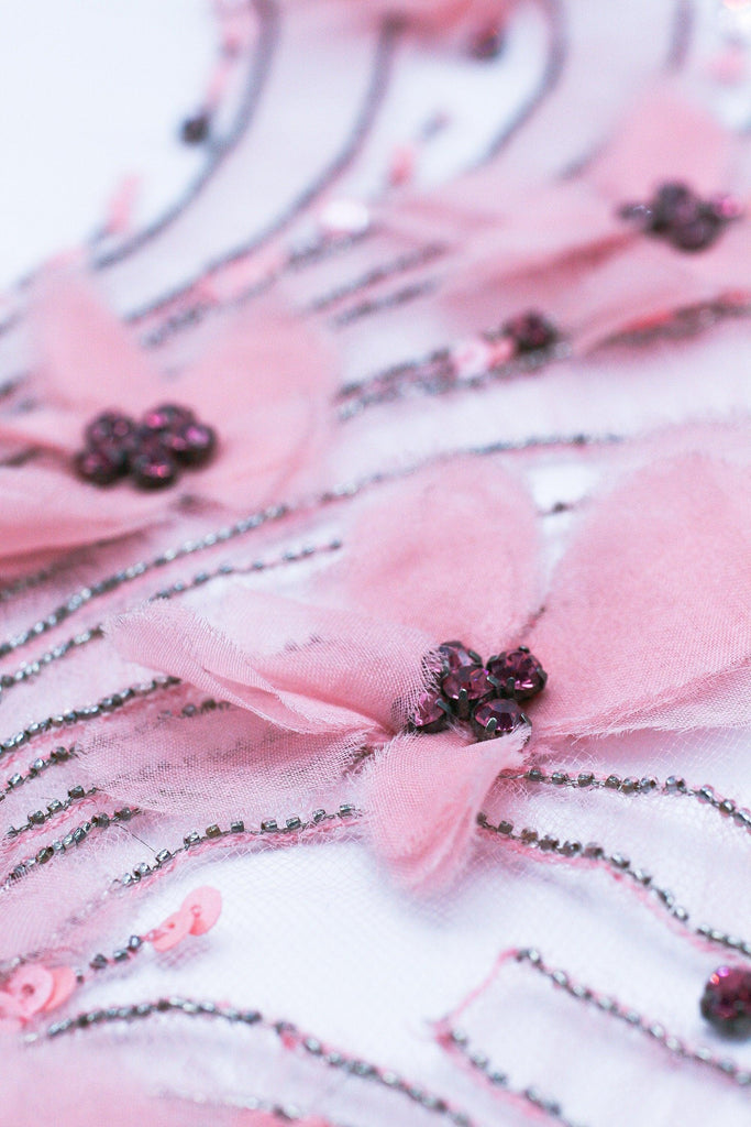 A129 - Swirling Floral Beaded Silk Applique - Moda Artisans