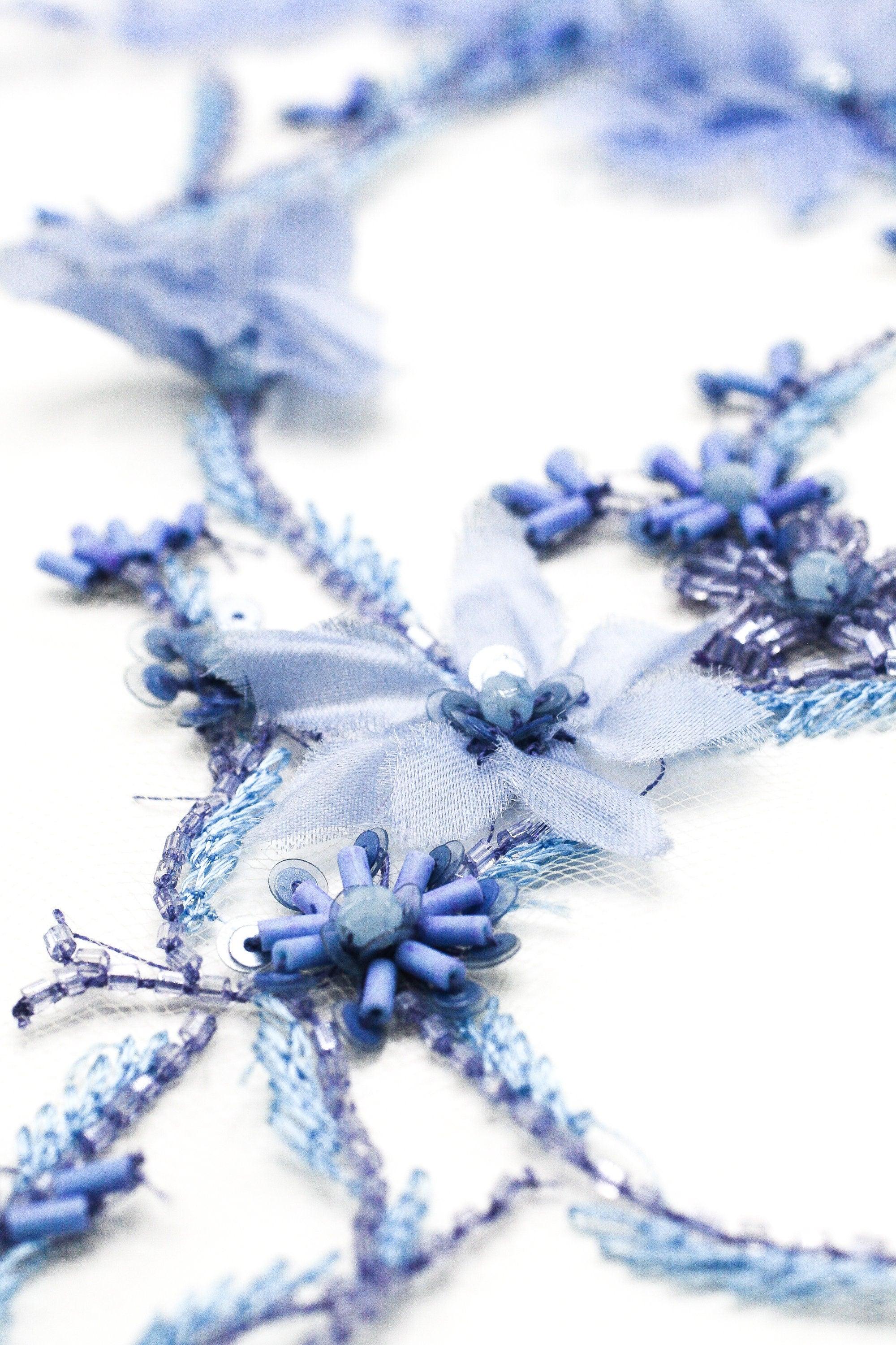 B113 - Floral Beaded Chantilly Lace Applique - Moda Artisans