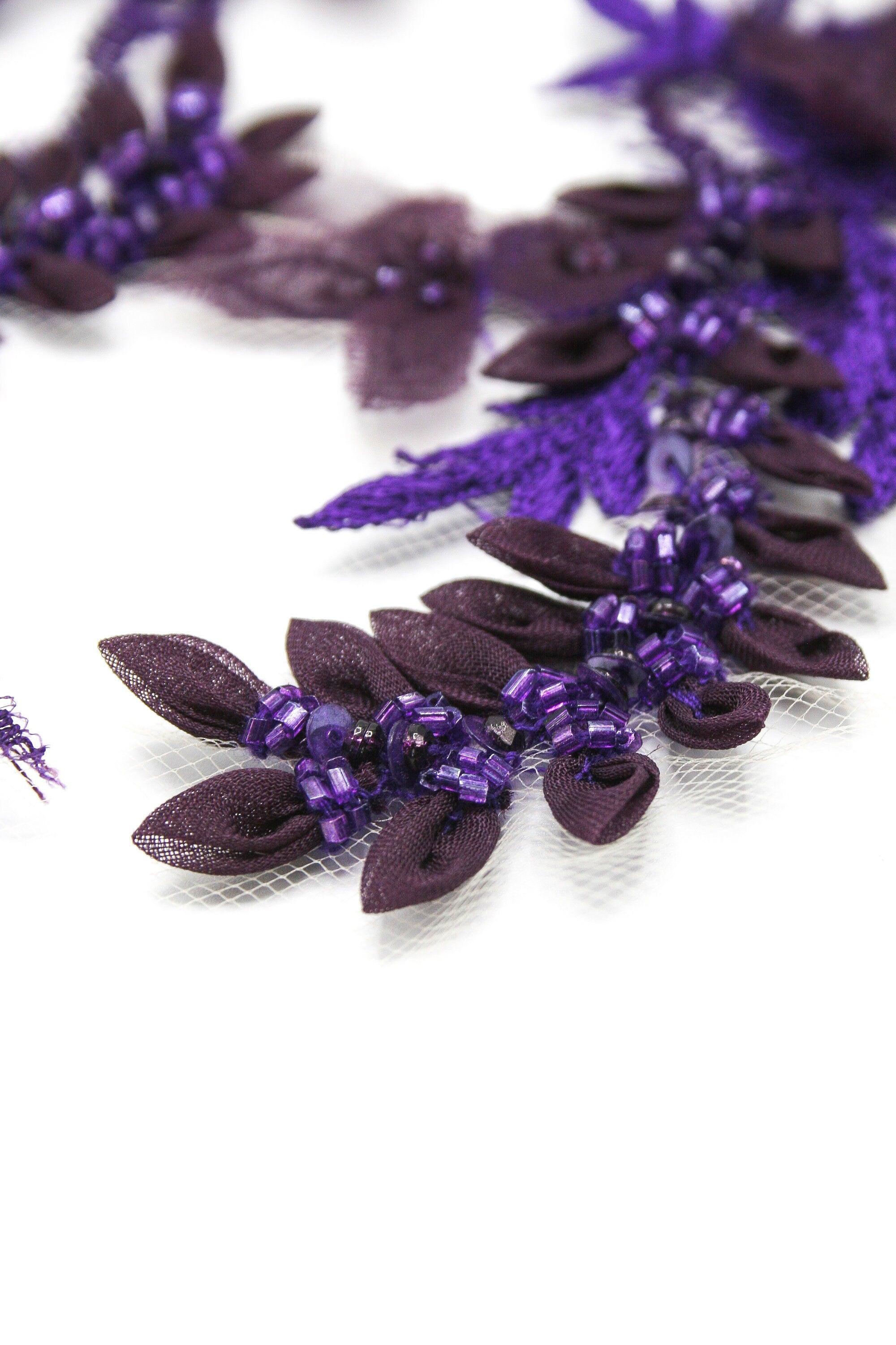 A117 - Violet Floral Chantilly Lace Applique - Moda Artisans