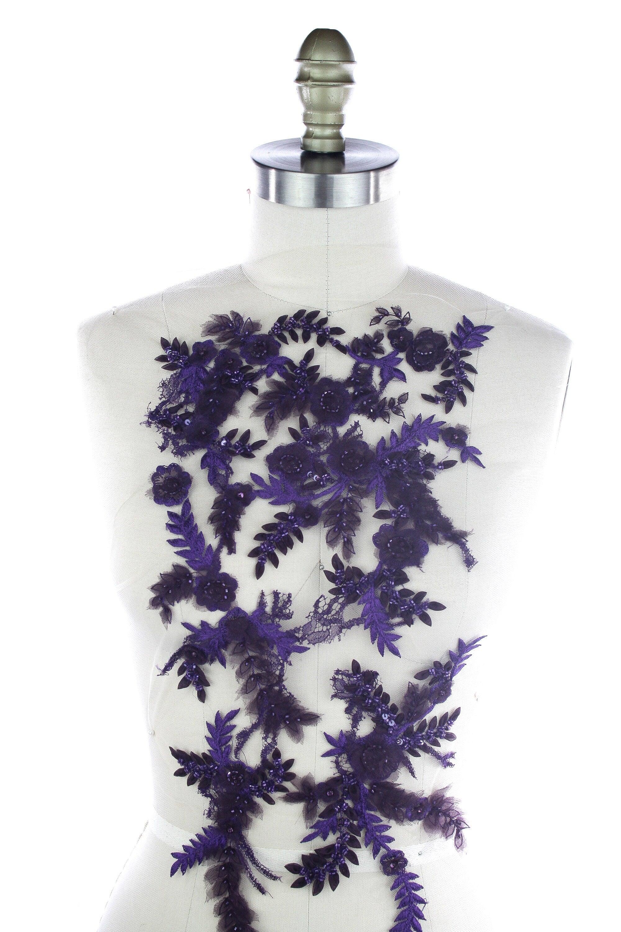 A117 - Violet Floral Chantilly Lace Applique - Moda Artisans