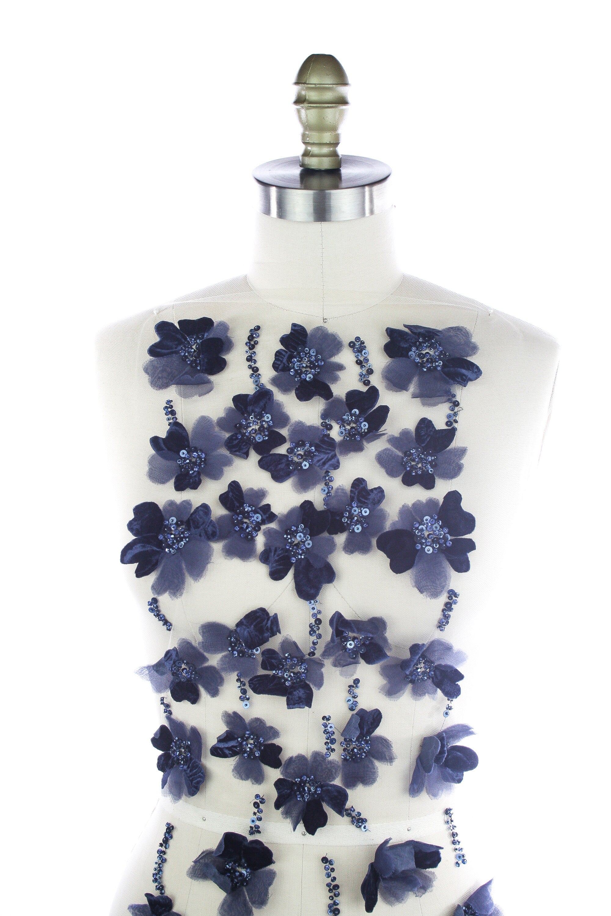 A108 - Dark Sapphire Velvet Floral Applique