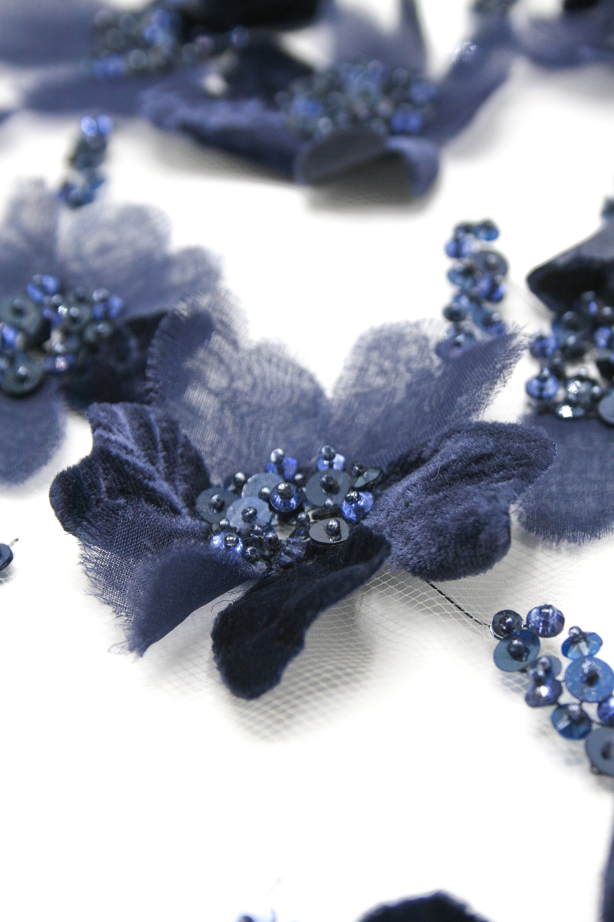 A108 - Dark Sapphire Velvet Floral Applique
