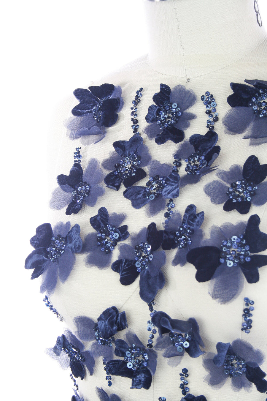 A108 - Dark Sapphire Velvet Floral Applique