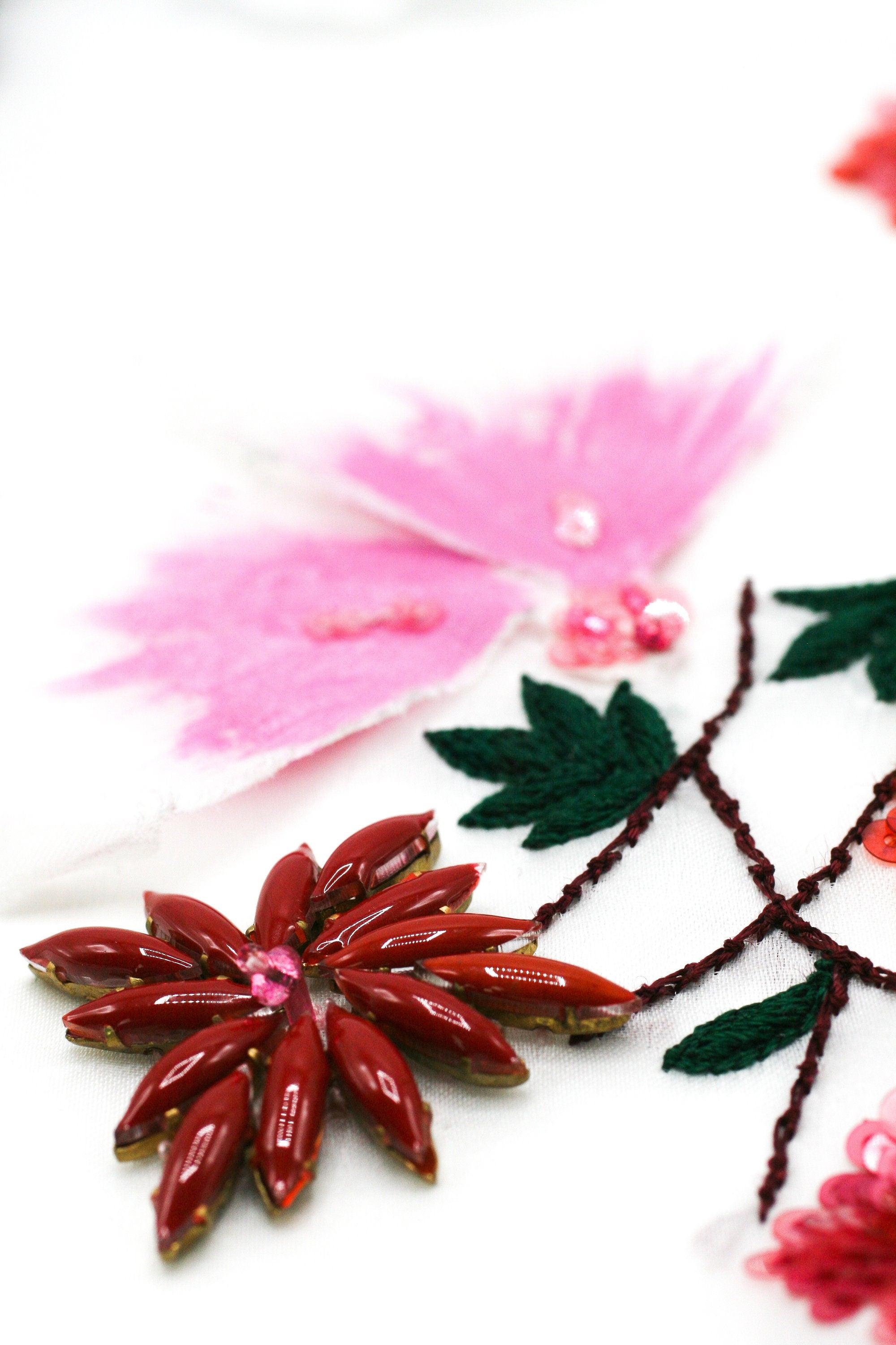 tbd - 3D Fuchsia & Sapphire Silk Floral Beaded Applique - Moda Artisans