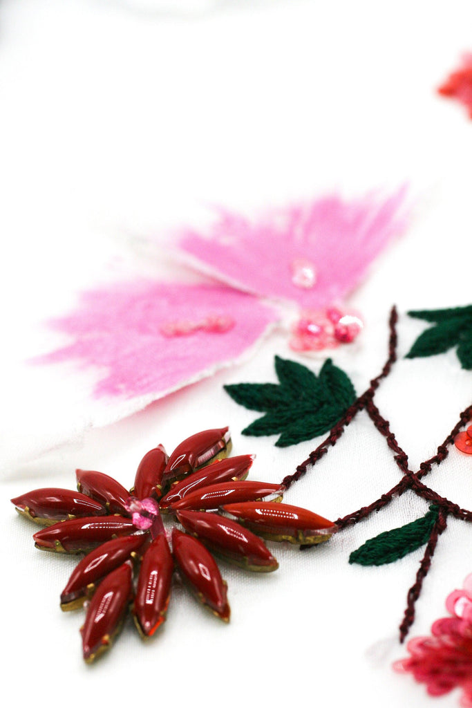 tbd - 3D Fuchsia & Sapphire Silk Floral Beaded Applique - Moda Artisans