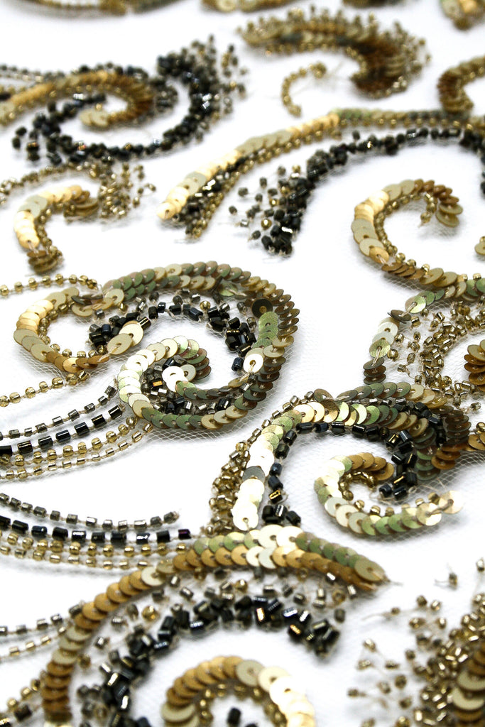 3D Gold Baroque Beaded Sequin Applique