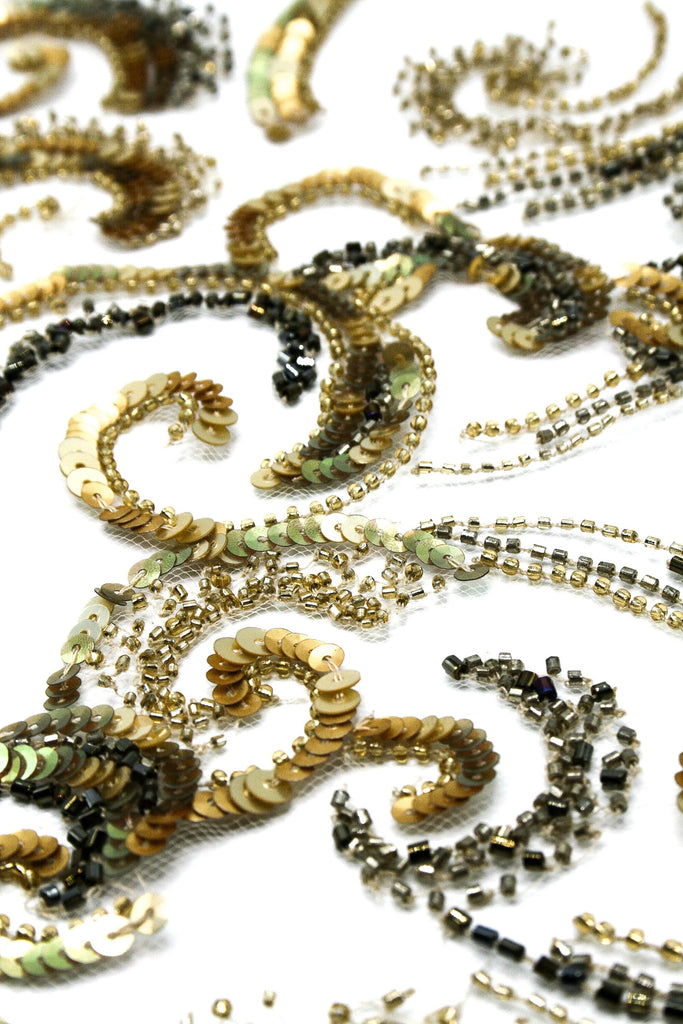 3D Gold Baroque Beaded Sequin Applique