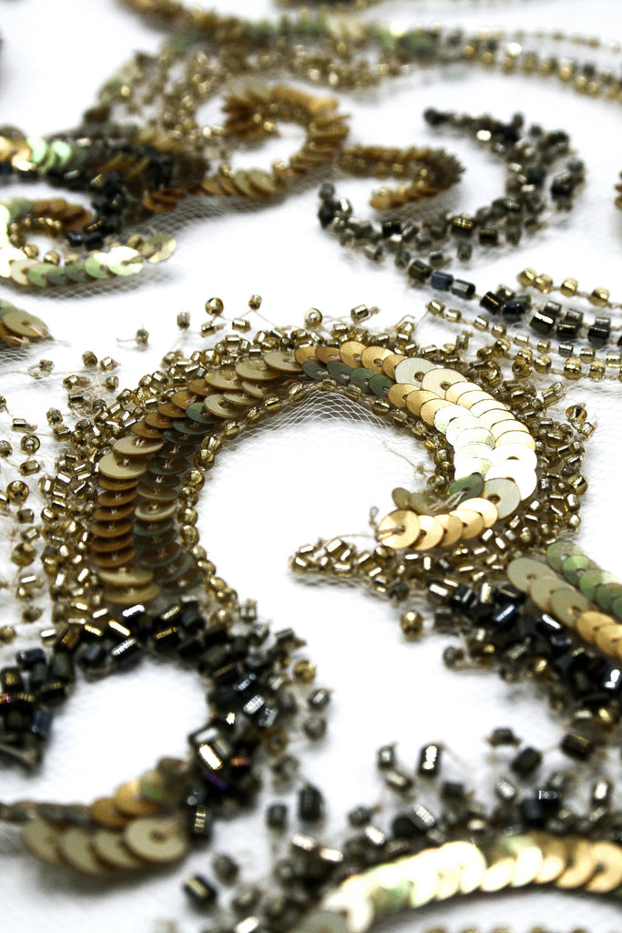 3D Gold Baroque Beaded Sequin Applique