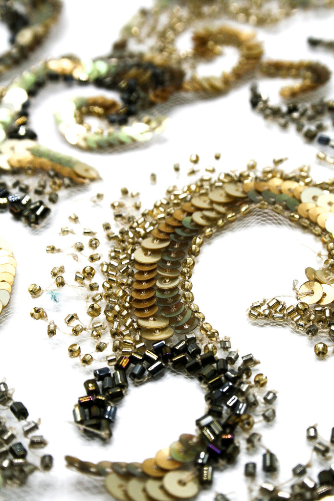 3D Gold Baroque Beaded Sequin Applique