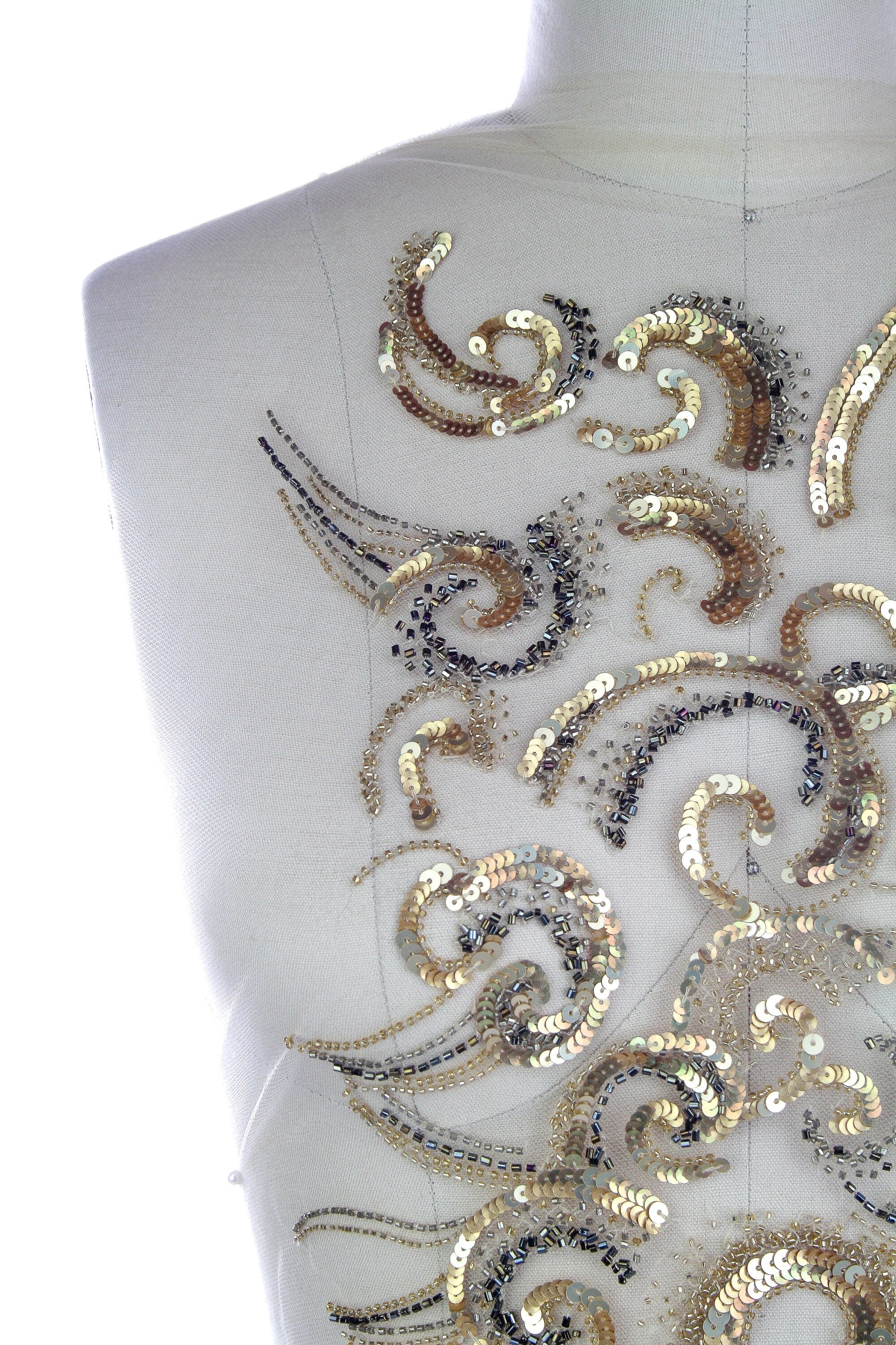 3D Gold Baroque Beaded Sequin Applique