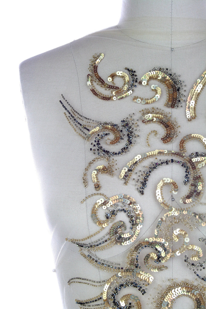 3D Gold Baroque Beaded Sequin Applique