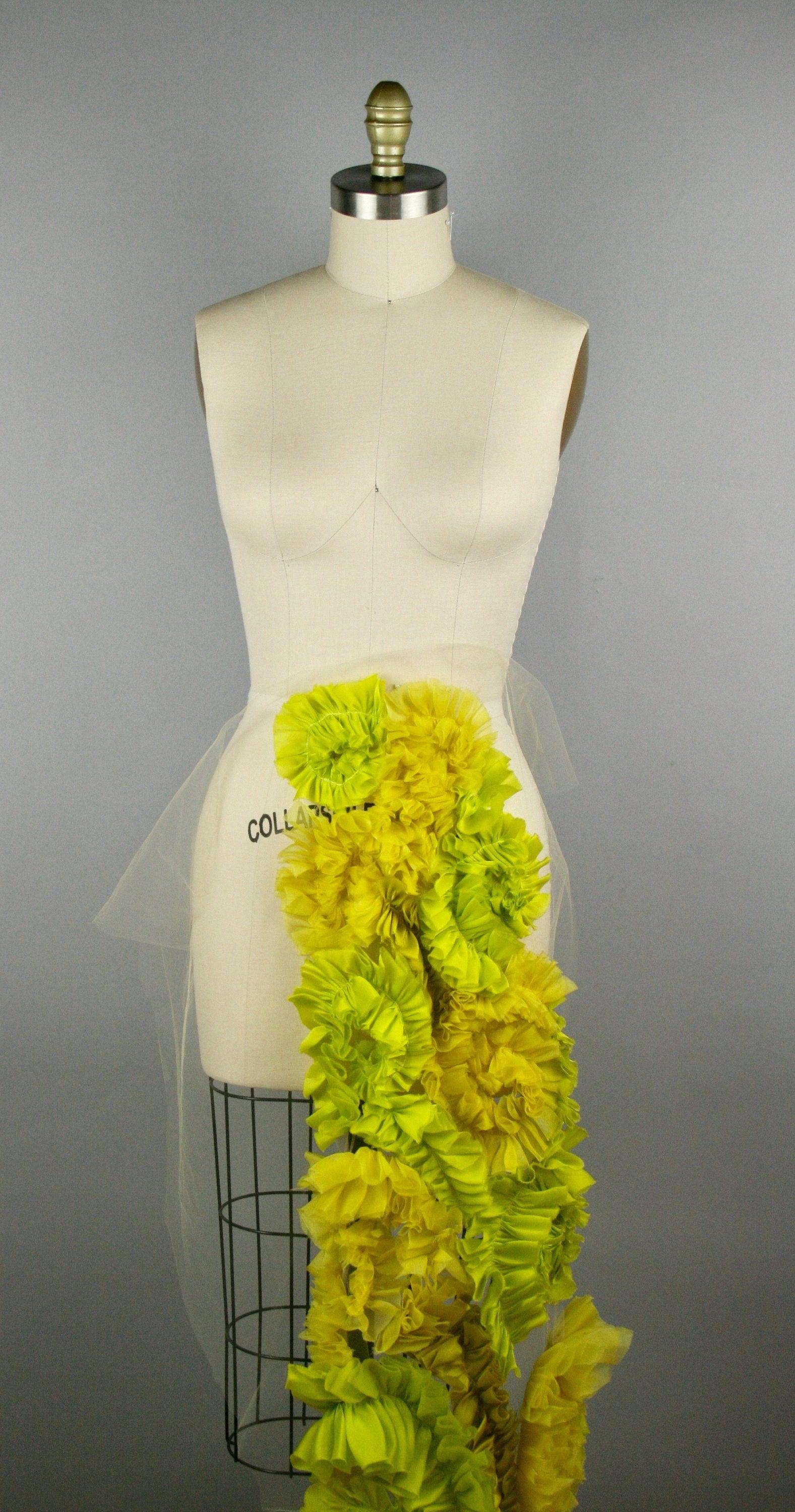 3D Chartreuse Silk Organza Ruffled Applique - Moda Artisans