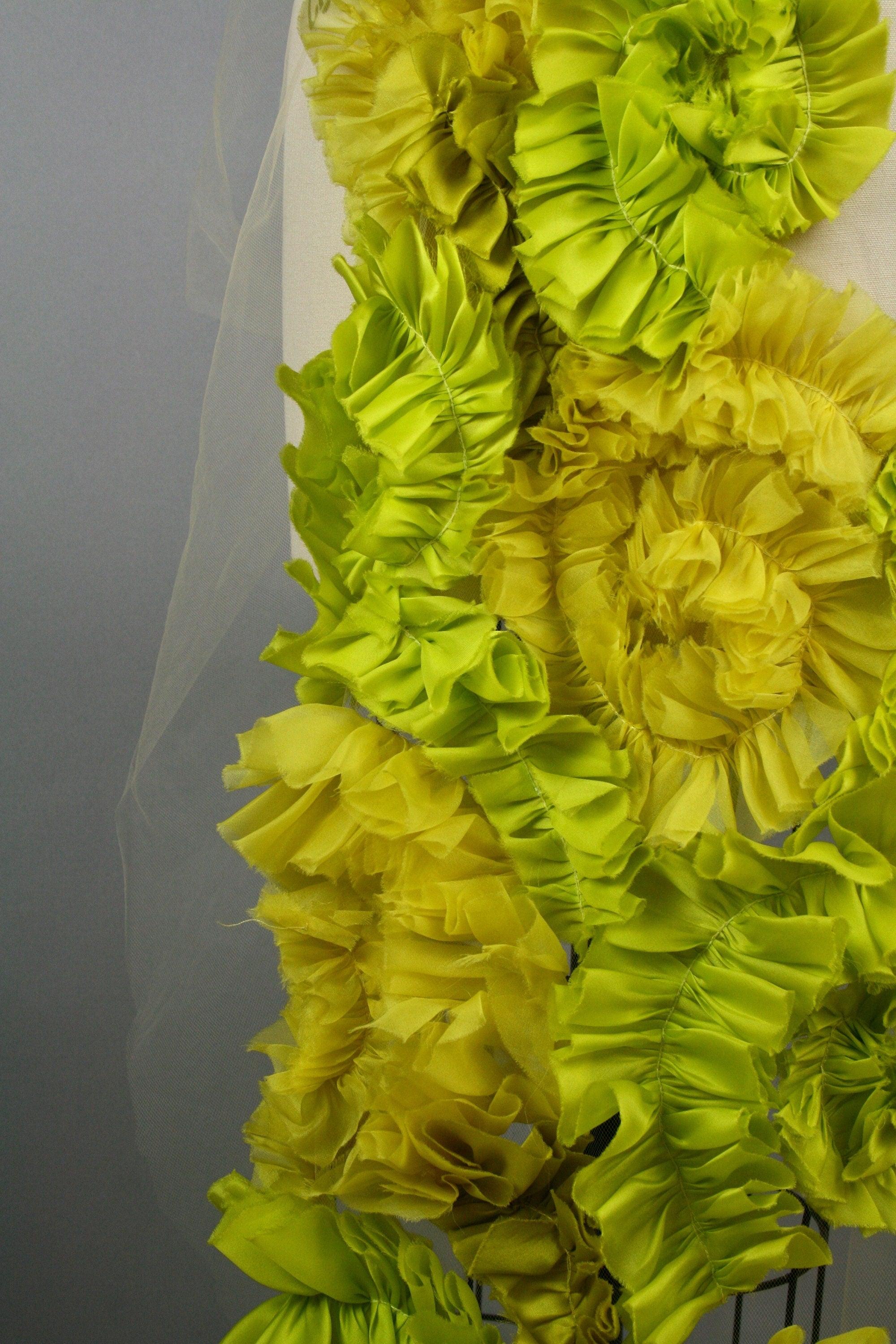 3D Chartreuse Silk Organza Ruffled Applique - Moda Artisans