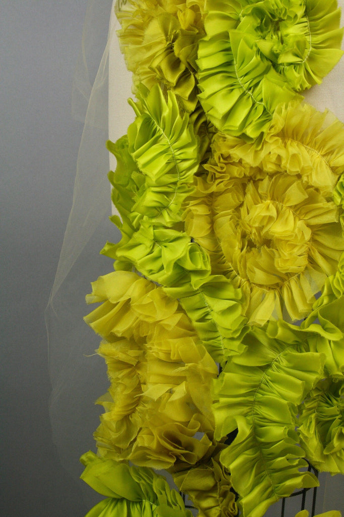 3D Chartreuse Silk Organza Ruffled Applique - Moda Artisans