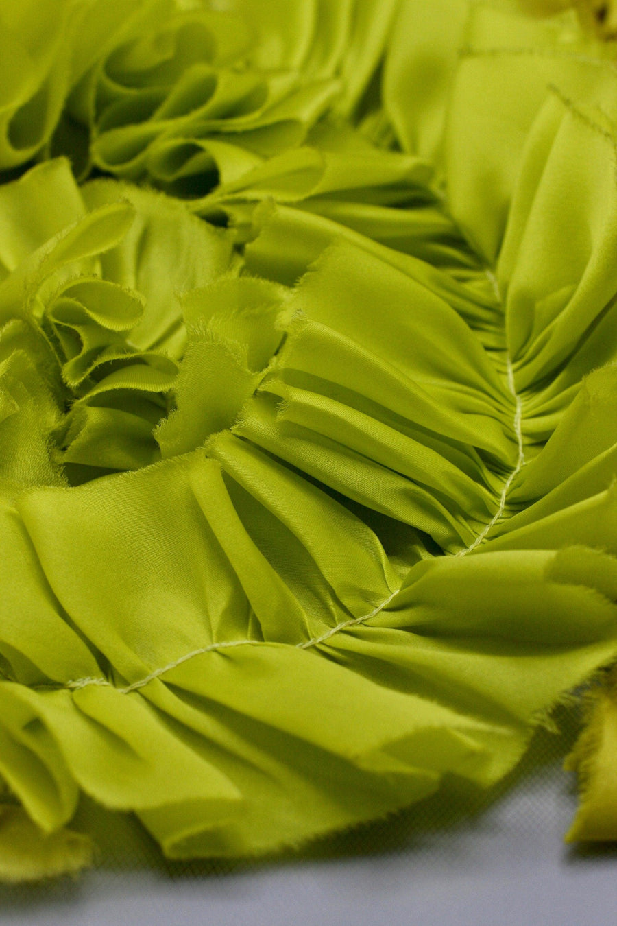 3D Chartreuse Silk Organza Ruffled Applique - Moda Artisans