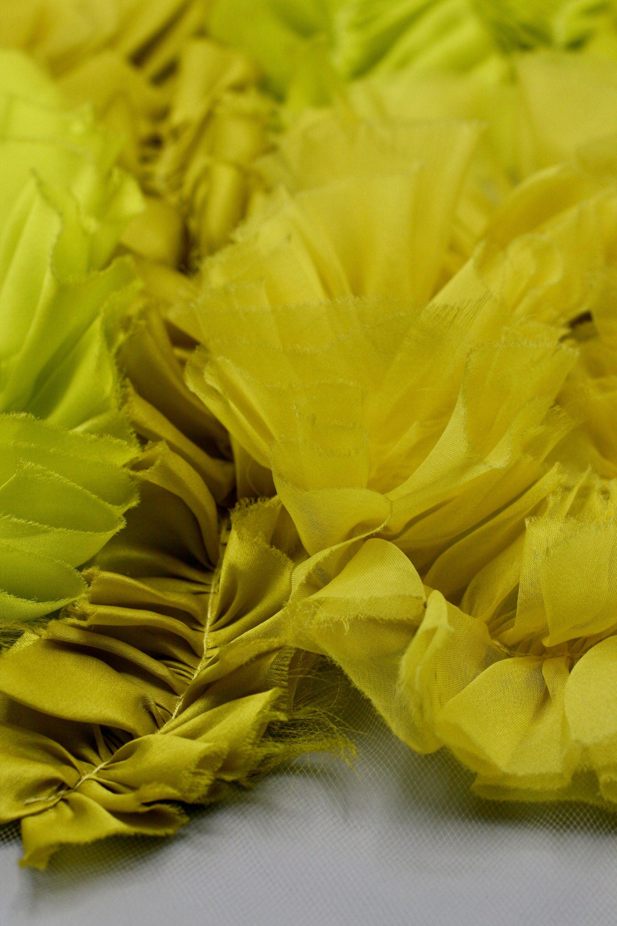 3D Chartreuse Silk Organza Ruffled Applique - Moda Artisans