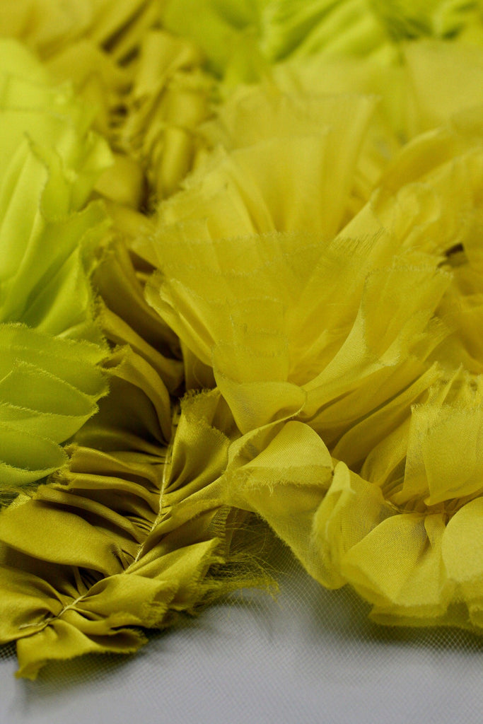 3D Chartreuse Silk Organza Ruffled Applique - Moda Artisans