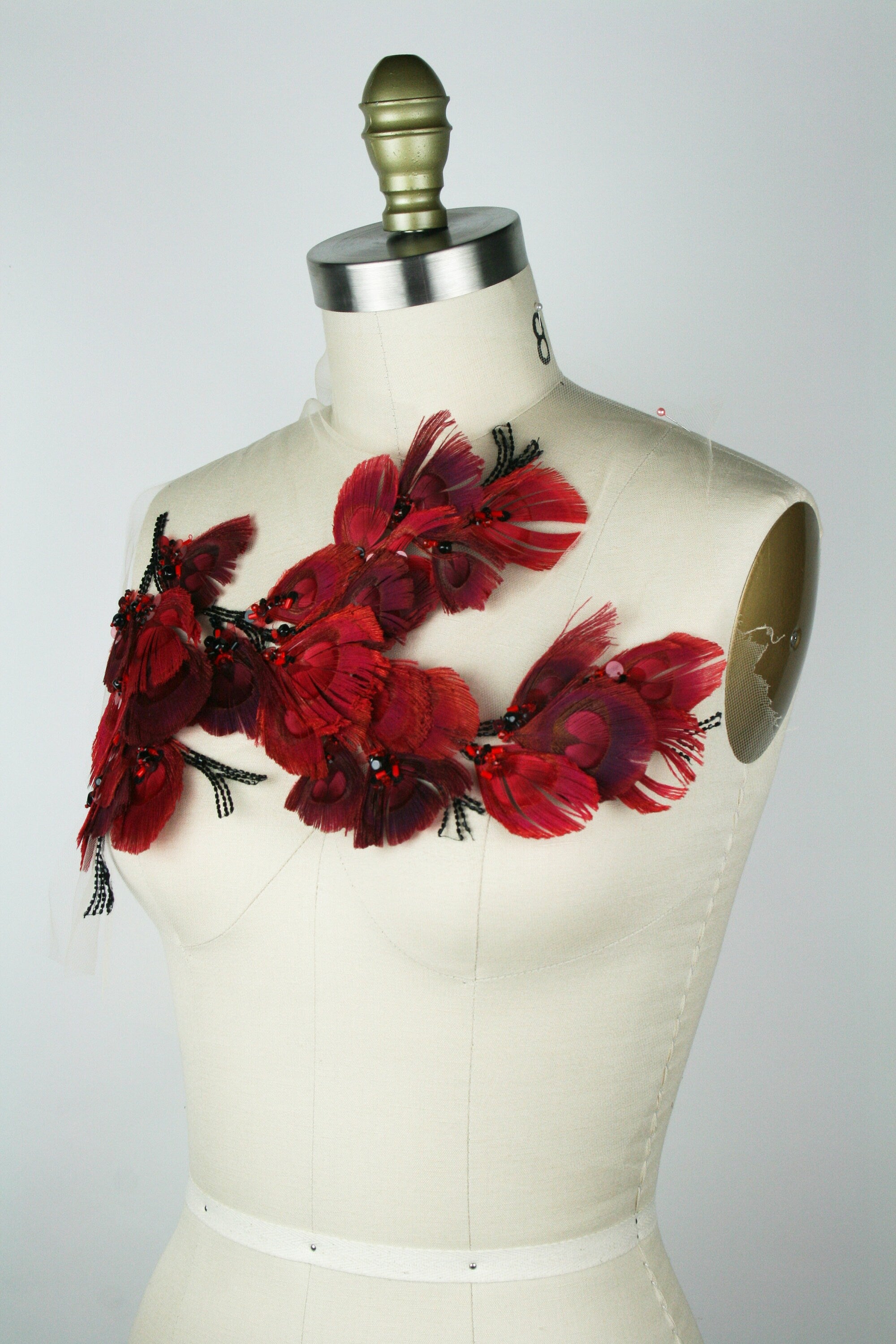 A121 - Scarlet Red Feather Applique Panel