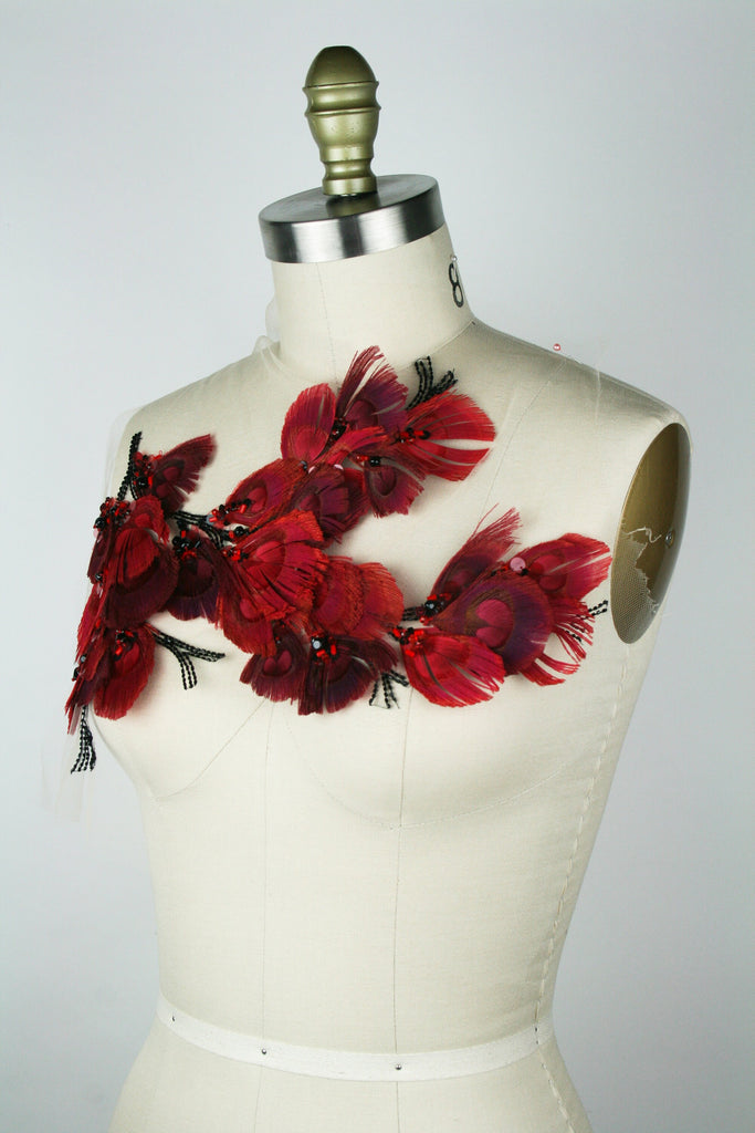 A121 - Scarlet Red Feather Applique Panel