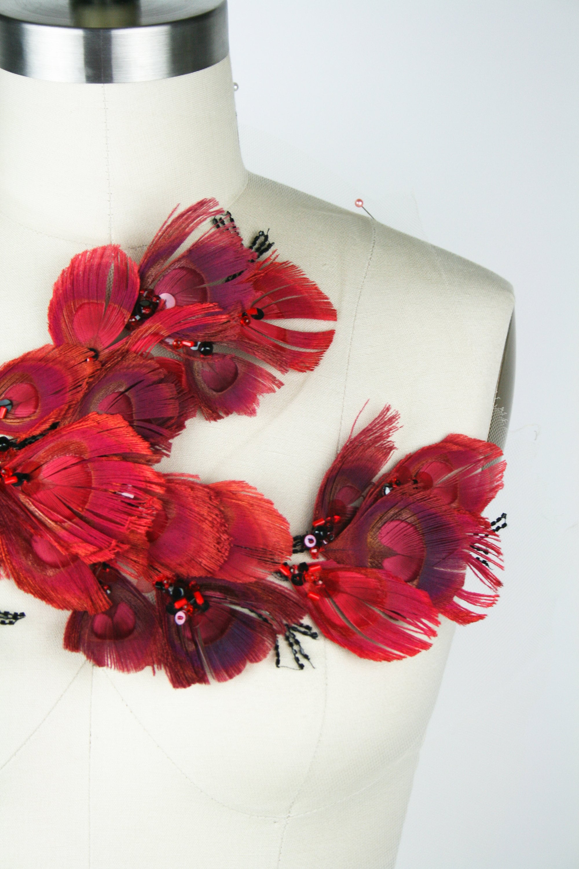 A121 - Scarlet Red Feather Applique Panel