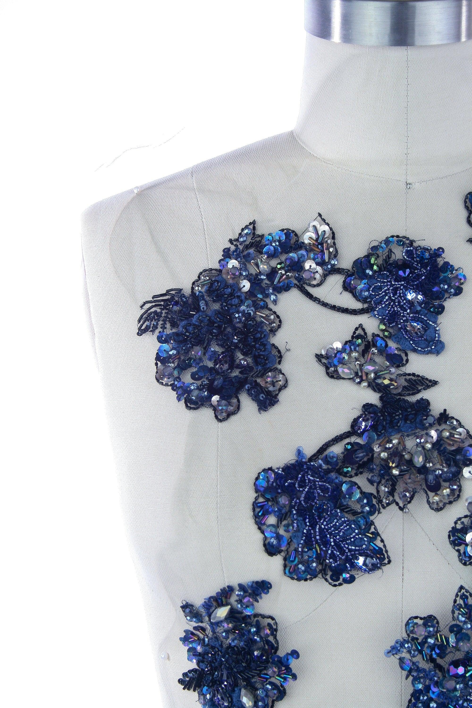 A135 - Navy Hematite Floral Applique - Moda Artisans