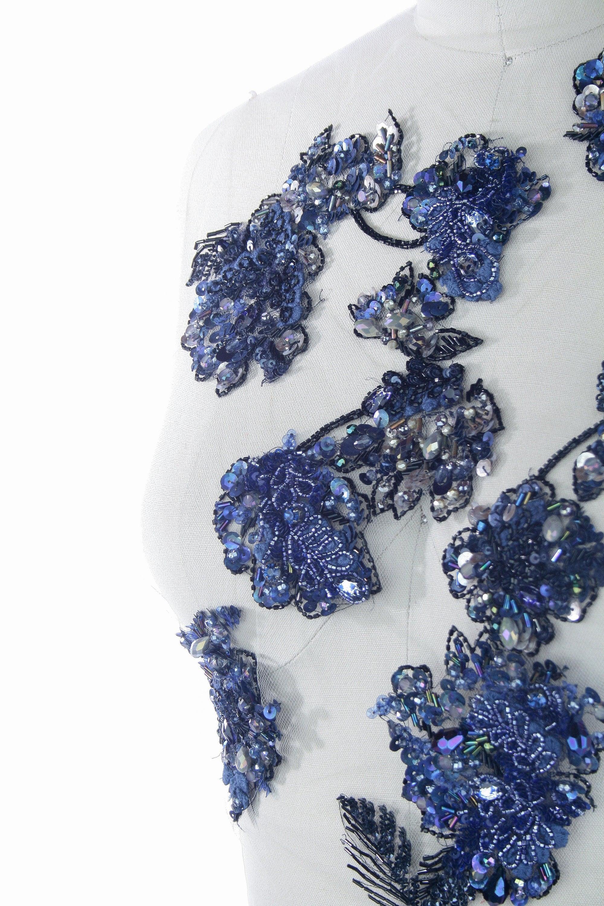 A135 - Navy Hematite Floral Applique - Moda Artisans