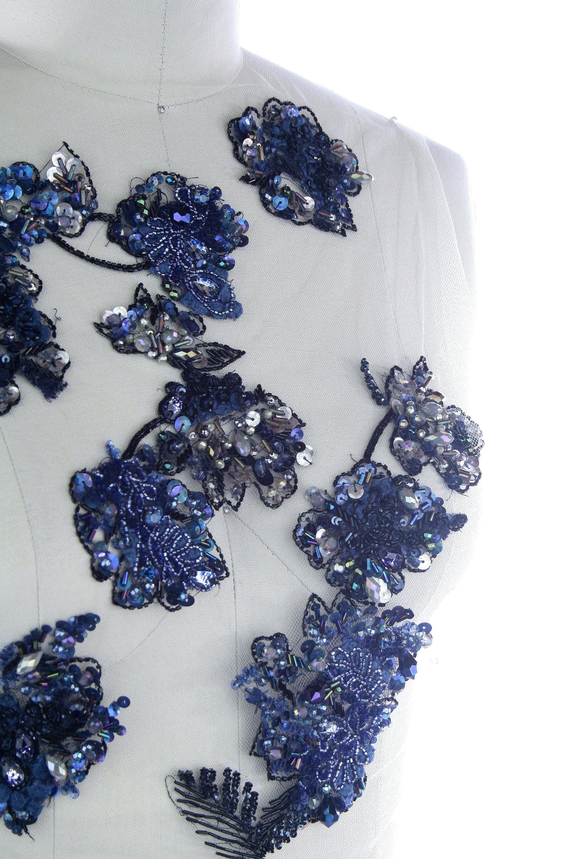 A135 - Navy Hematite Floral Applique - Moda Artisans