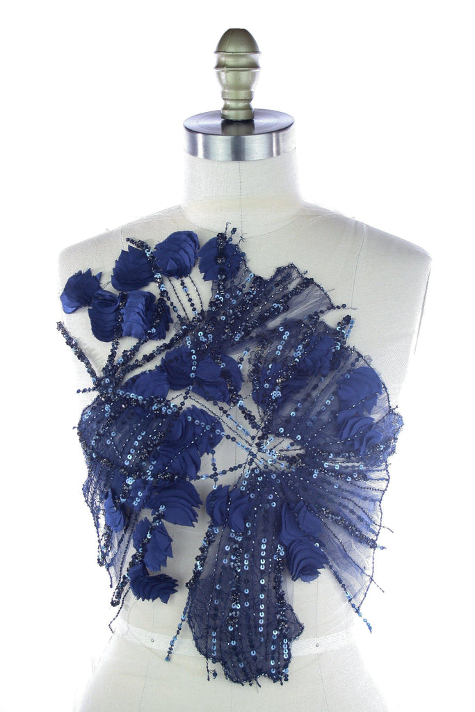 3D Midnight Blue Chantilly Lace Floral Applique - Moda Artisans