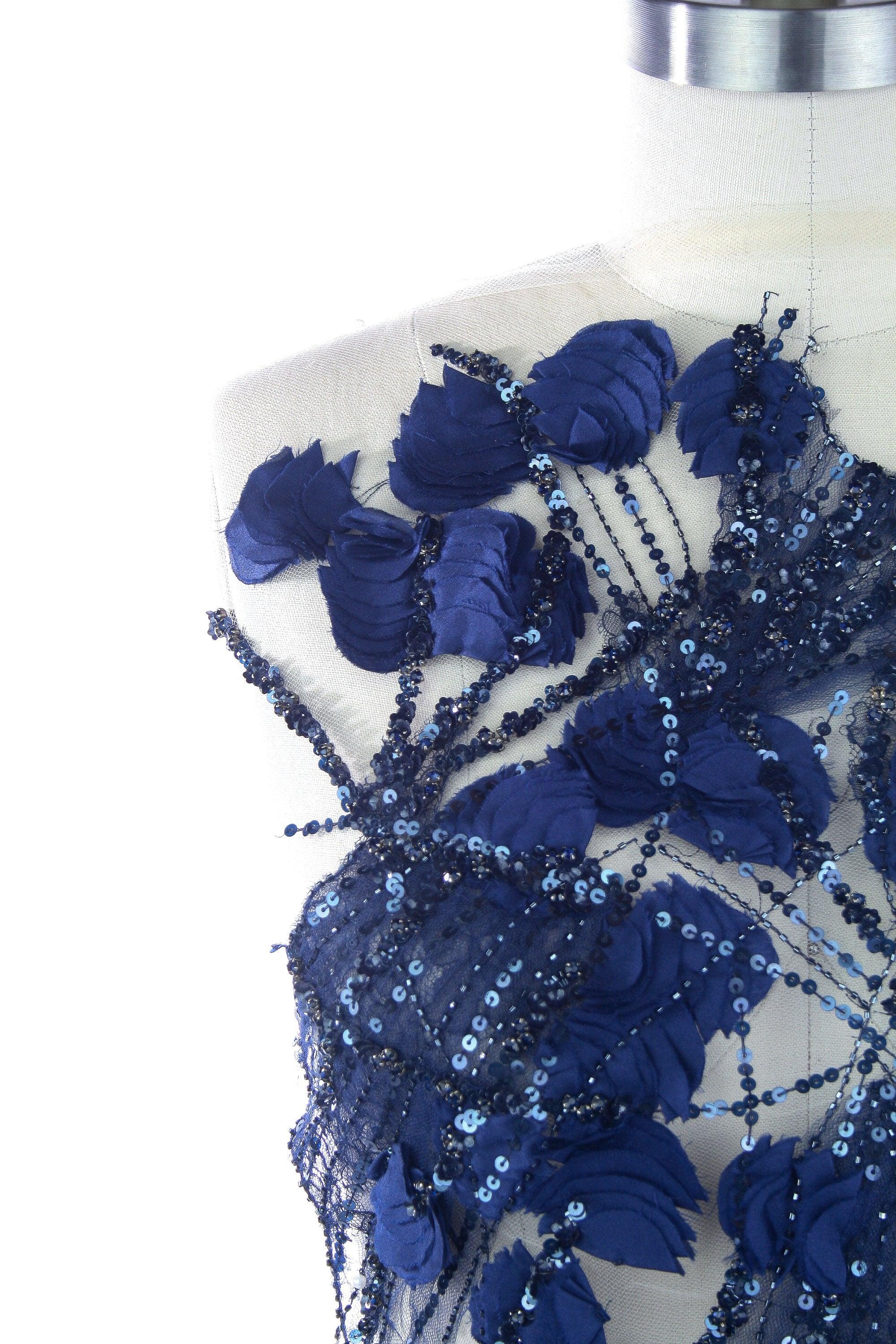 3D Midnight Blue Chantilly Lace Floral Applique - Moda Artisans