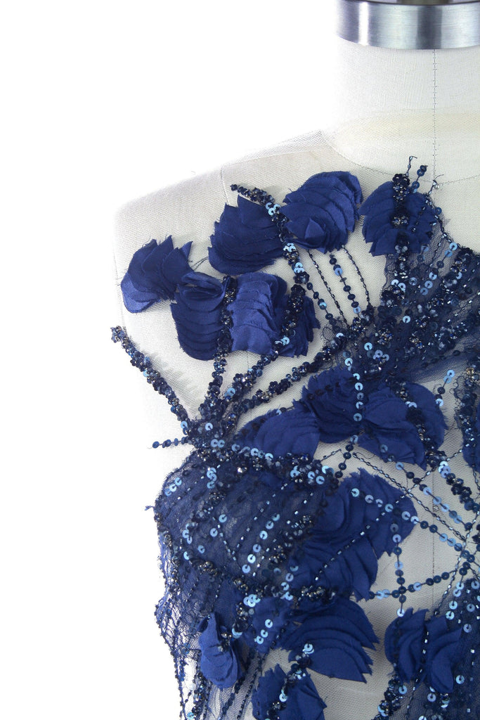 3D Midnight Blue Chantilly Lace Floral Applique - Moda Artisans