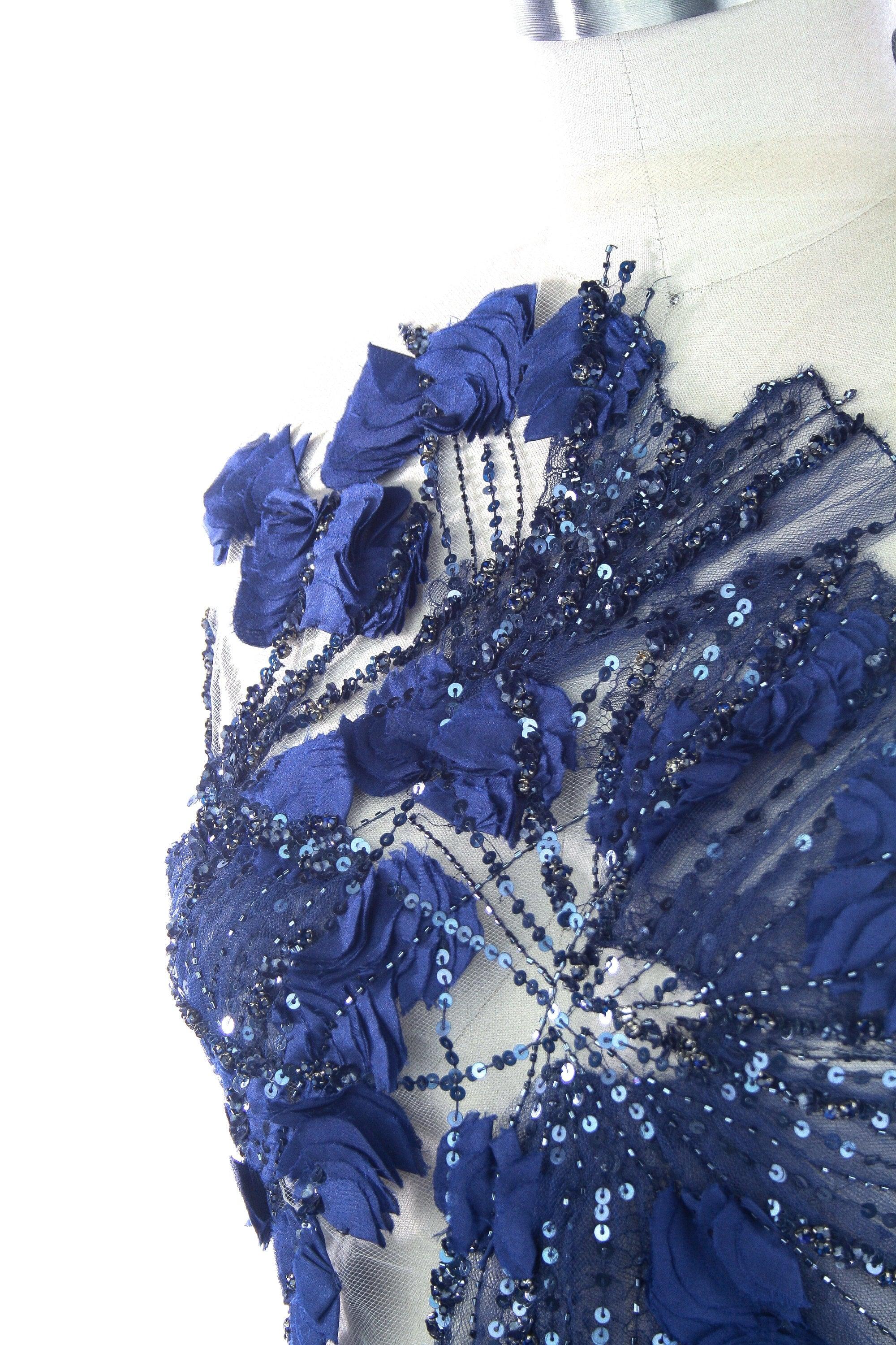 3D Midnight Blue Chantilly Lace Floral Applique - Moda Artisans
