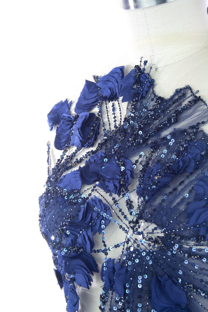 3D Midnight Blue Chantilly Lace Floral Applique - Moda Artisans
