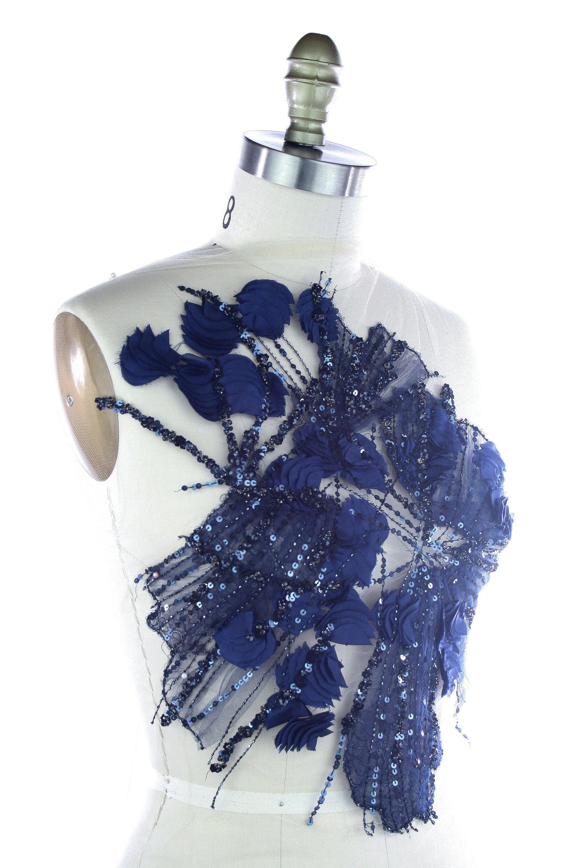 3D Midnight Blue Chantilly Lace Floral Applique - Moda Artisans