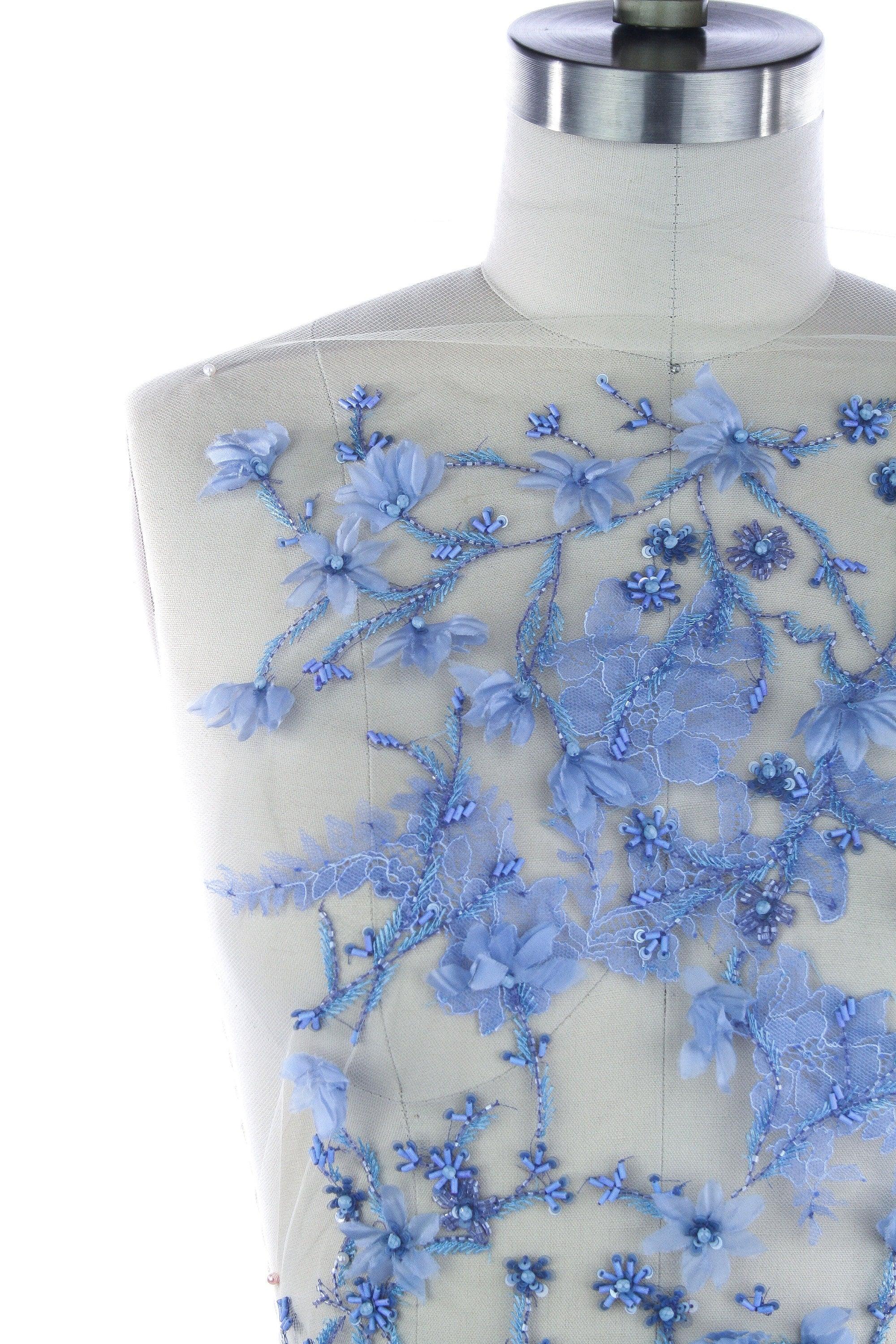 B113 - Floral Beaded Chantilly Lace Applique - Moda Artisans